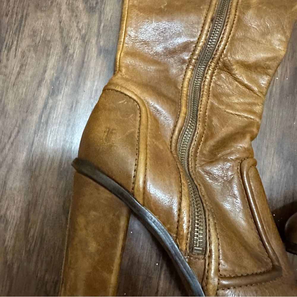 Frye Rare 2000s Knee High Brown Leather Boots - Picture 3 of 5